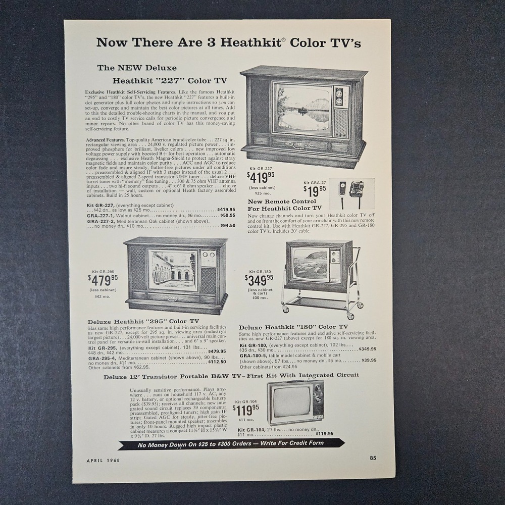 1968 Heathkit Color TVs Remote Control Television Sets Cabinets Vintage Print Ad